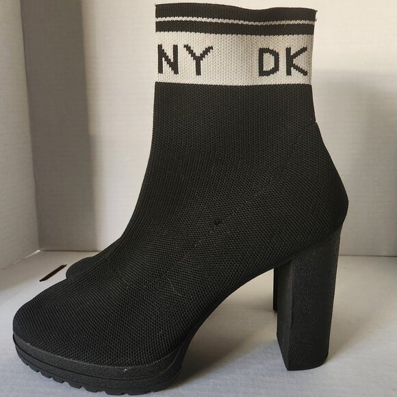 DKNY Tessa Knitted Monogram Platform Sock Ankle Boots - Picture 1 of 7